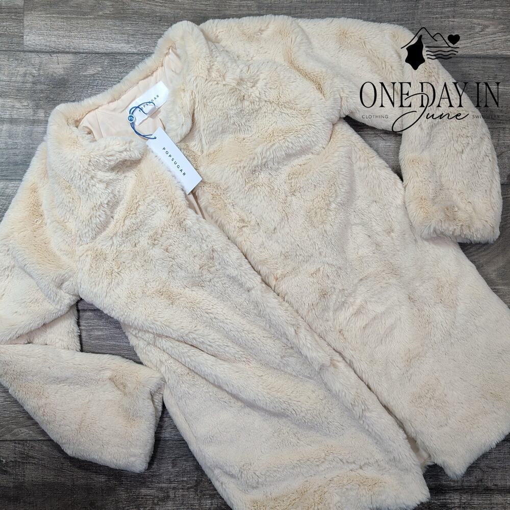 Popsugar In The Stars Faux Fur Teddy Coat Fawn Cream NWT $88 Size XS